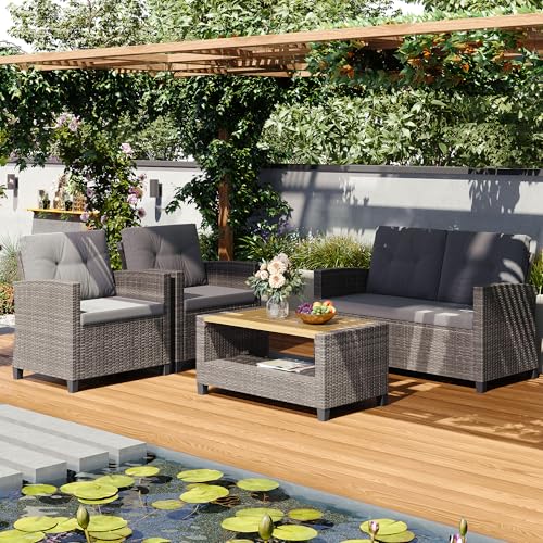 4 Piece Patio Furniture Set (Gray Wood / 4)