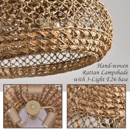 18.89" Boho Large Rattan Chandelier 3 (3-Light 18.89 inch)