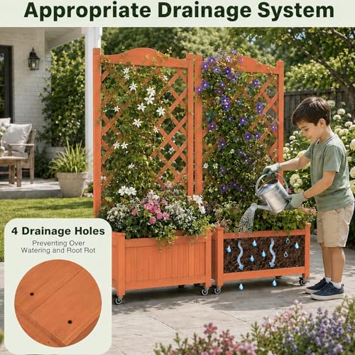 2 Pack Trellis Raised Garden Bed Trellis for Climbing Plants (Red Brown / H50 × W28 × D13 in)