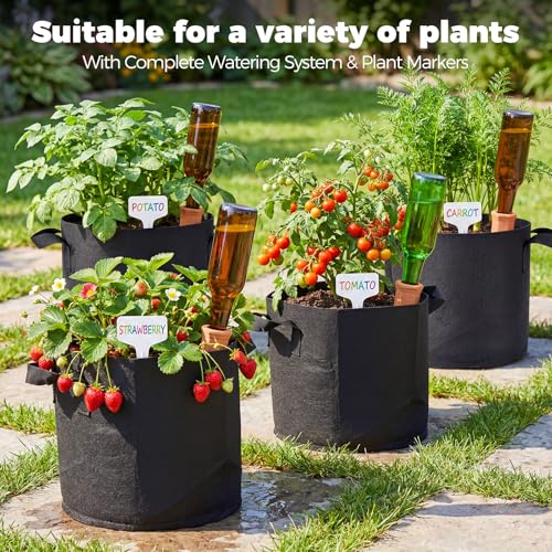 5 Pack 10 Gallon Self Watering Grow Bags with 5pcs Terracotta Watering Spikes (5 Count)