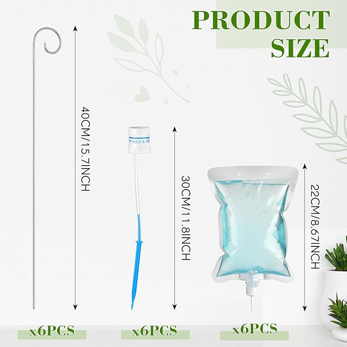 Norme 9 Pcs Plant Drip Irrigation Set 500 ml Drip Water Bag Plant Waterer with Support Rod Stakes Self Watering Spikes Automatic Watering System for Potted Indoor Outdoor