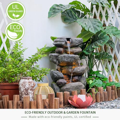 The 4 Tiered Water Fountain Outdoor&Indoor Fountain with Lights (Gray28.35inch)