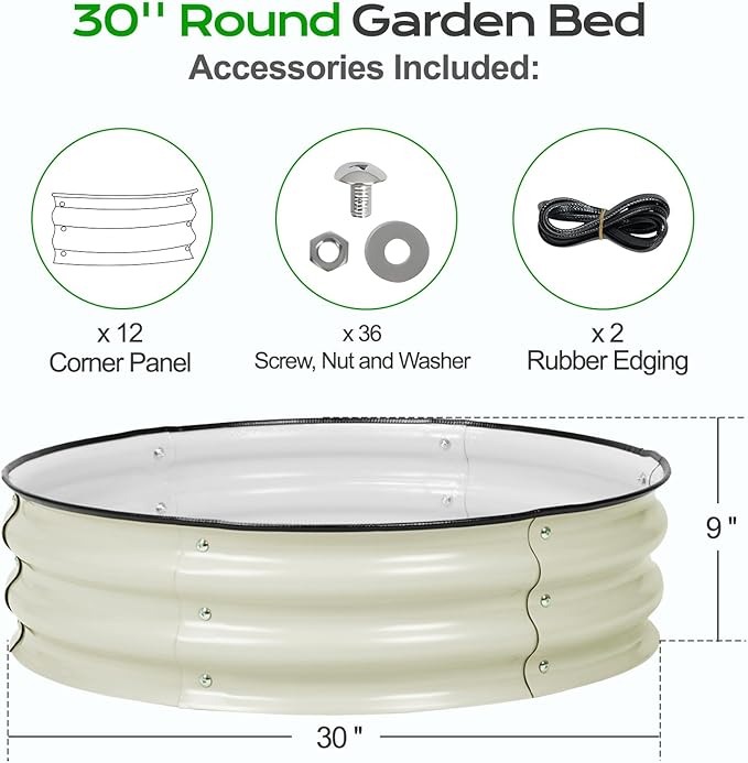 Aoodor 2 Pack 9" Tall 30" Metal Raised Garden Bed, Outdoor Planter Box and Raised Garden Kit for Vegetables, Flowers, Arugula and Herbs, Beige