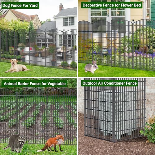 Metal No Dig Garden Fence with Gate 48" H x 11.4'L 5 Panel Dog Barrier (48 in(H) X 13 ft(L))