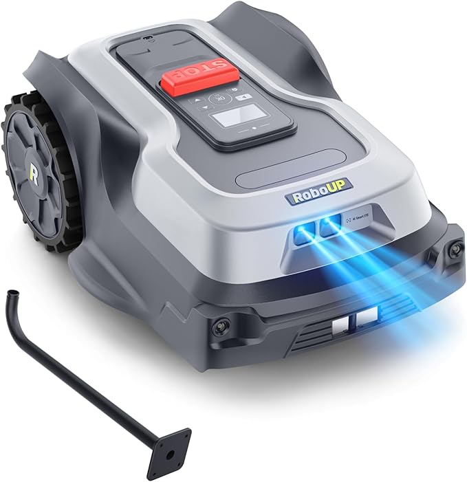 Robot Lawn Mower No Wire T1200Pro 2025 with L-Shape Wall Mount Rod, Automatic Robot Mower, Ride-on Edge Mowing, Multiple Zones Management, AI Obstacle Avoidance, for Lawn Up to 0.37 Acre