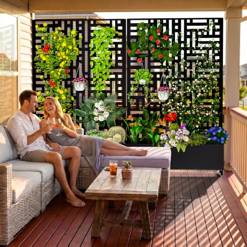 Metal Planter Box with Trellis Outdoor (Street-black1 / 72"x47"x16")