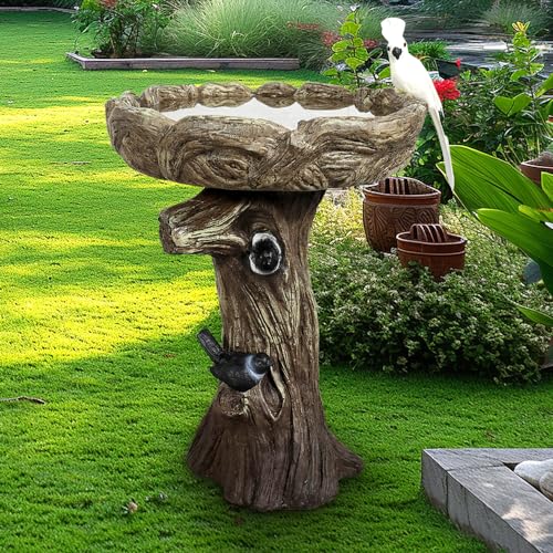 23" H Concrete Birdbath for Outdoor Garden with a Fake Bird Decor
