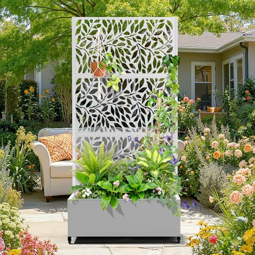 Metal Raised Garden Bed with Trellis (White / 71" x 35" x 16")