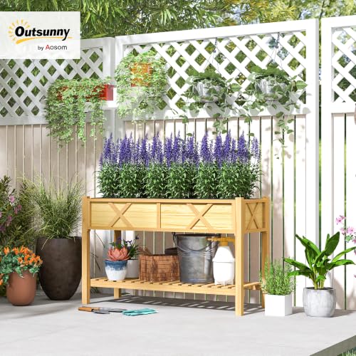 Raised Garden Bed with Storage Shelf 47 x 22 x 31.5in (Natural Wood / 47.2 x 21.7 x 31.5 inches)