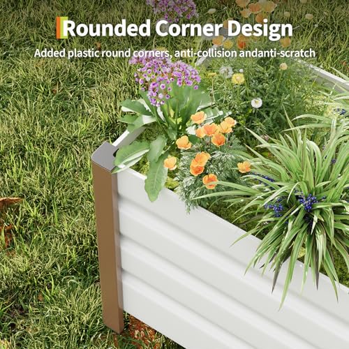 24"x16"x18" White Aluminum Raised Garden Planter Box (24x16x18 Inch 2pcs / White W/ Bottom)