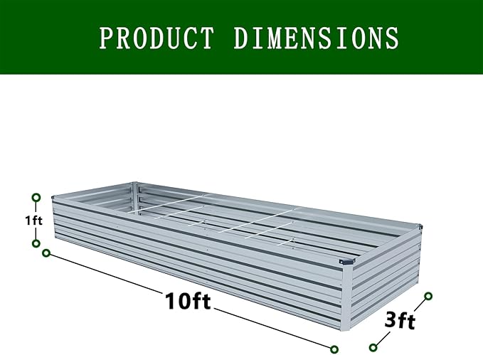 10×3×1FT(2PCS) Galvanized Raised Garden Bed Kit, Metal Planter Boxes,Large Outdoor Planters Garden for Planting Vegetables,Flowers,Herbs -Silver