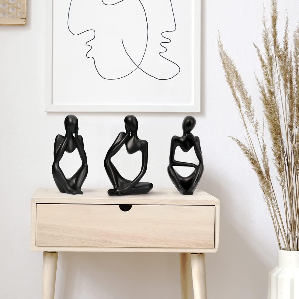 INNOLITES Resin Statue Thinker Style Decoration Abstract Sculptures Collectible Figurines for Home Decor Modern Office Shelf Desktop (Black-Focus)