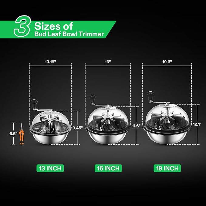 VIVOSUN 13 inch Bud Leaf Bowl Trimmer- Clear Visibility Dome, Sharp Stainless Steel Blades for Spin Cut & Solid Metal Gear Box, Hand Pruner Included (Upgraded Version)
