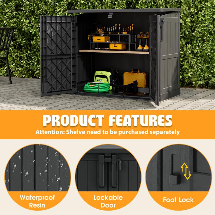 Outdoor Storage Cabinet 36 Cu Ft with Lockable Doors (Dark-Black / 30.1"×52.1"×44.3")