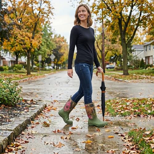 Women's Mid Calf Neoprene Rain Boots Roll Down Rubber Shoes