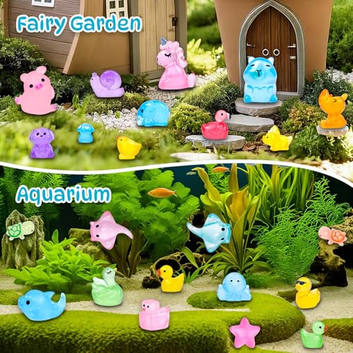 160 Pcs Luminous Mini Resin Animals Tiny Little Figures Glow in the Dark