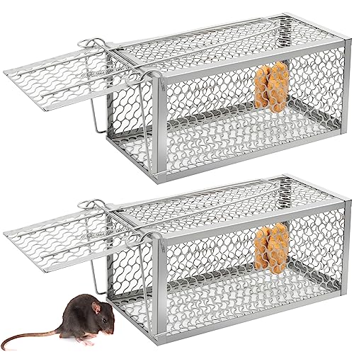 2 Pcs Rat Trap Live Animal Cage for Squirrel Chipmunk Mouse (Silver)