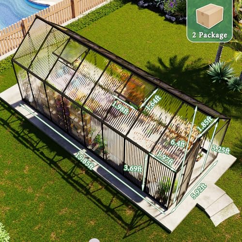 6x20 FT Walk in Polycarbonate Greenhouse with 2 Top Windows