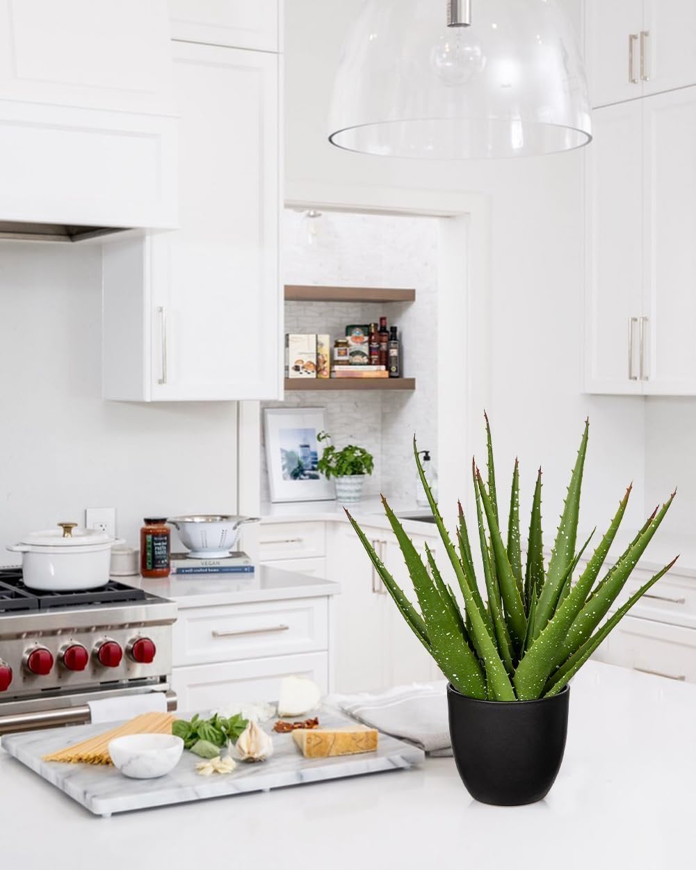 Fake Succulent Aloe Vera Plants 13.4 Inch Large Artificial Succulents with Black Pot Faux Aloe Potted Plant for Desk Modern Home Office Bedroom Living Room Table Shelf Decor