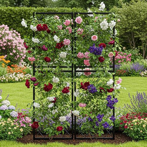 2 Pack Garden Trellis for Climbing Plants (71''H x 20''W/2 Pack / Black Rhombus Grid)