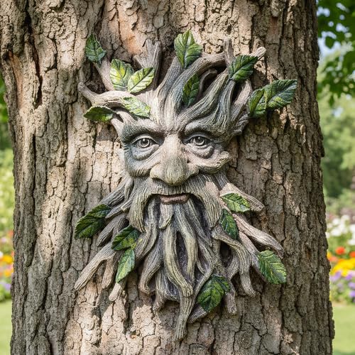 13.2" Real Tree Face Hugger Statue (Green Brown)