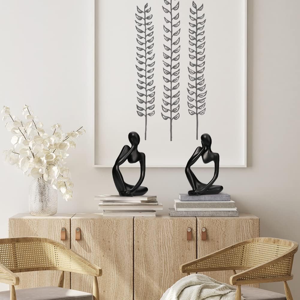 INNOLITES Resin Statue Thinker Style Decoration Abstract Sculptures Collectible Figurines for Home Decor Modern Office Shelf Desktop(Black Left)