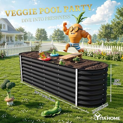 8x2x2ft Galvanized Oval Raised Garden Bed (8x2x2ft / Black)