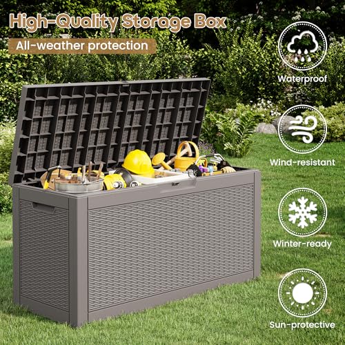 75 Gallon Outdoor Storage Box Waterproof Deck Box for Patio (Grey / 75 Gallon)
