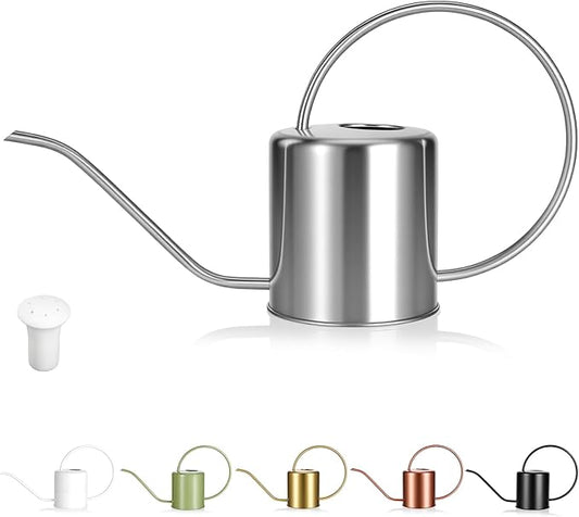 Plant Watering Can, 50 oz / 1500 ml Stainless Steel Metal - Modern Decorative with Long Spout for Indoor Potted Plants, Bonsai, Garden Flowers, Silver