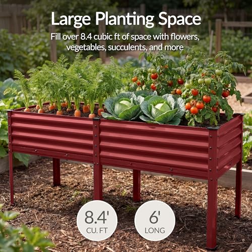 72x24x30in Non Toxic Galvanized Raised Garden Bed (72x24x30in / Royal Red)