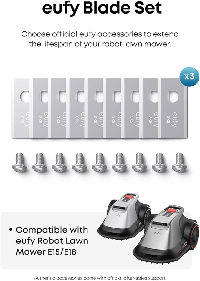 eufy Official Accessories: Replacement Blades Box with 3*(9 Lawn Mower Blades and 9 Screws), Compatible Robot Lawn Mower E15&E18