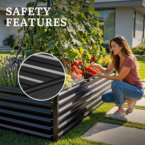 8x4x2ft Galvanized Raised Garden Bed with Cucumber Trellis (Black / 8x4x2ft W/ Trellis)