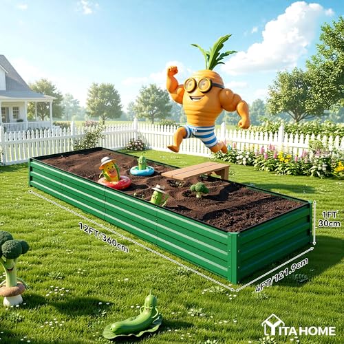 2pcs 12x4x1ft Galvanized Raised Garden Bed (12x4x1FT(2PCS) / Green)
