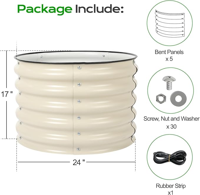Aoodor 17" Tall 24" Metal Raised Garden Bed, Outdoor Planter Box and Raised Garden Kit for Vegetables, Flowers, and Herbs, Beige