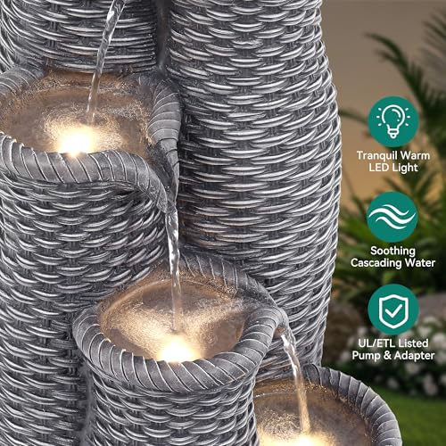 AUTODAYA 33" H Outdoor Water Fountain (Light Gray Faux Rattan 33"h)