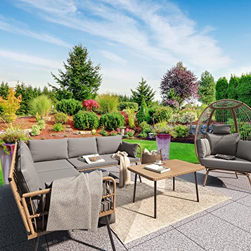 4 Pieces Patio Furniture Set (4PCS Sofa Set / Grey)