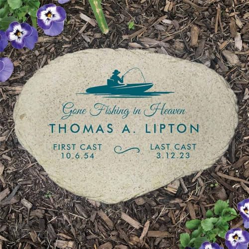 Gone Fishing in Heaven Personalized Memorial Garden Stone (Gone Fishing / Small)