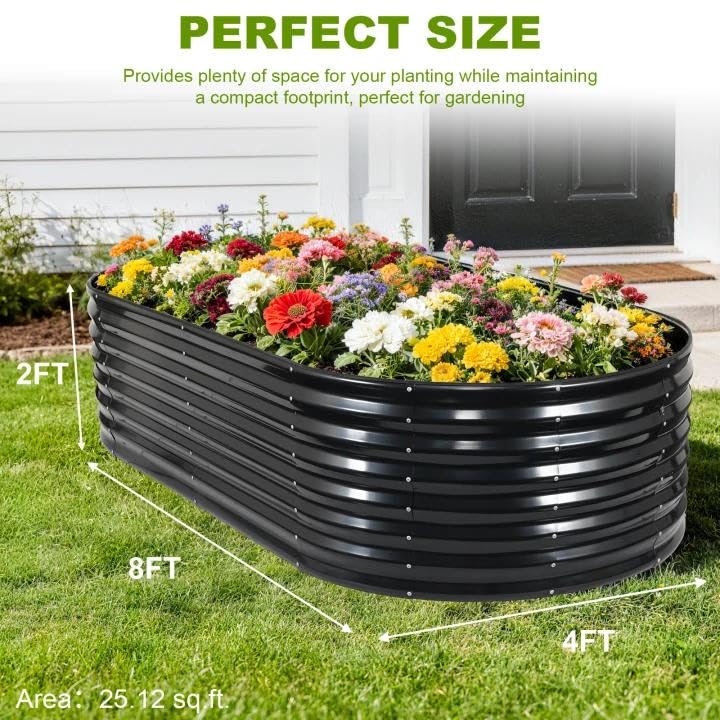 24" Tall Galvanized Raised Garden Bed Outdoor (Gray / 8×4×2ft (1 Pack))