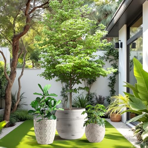 Round Concrete Style Planter Set of 3 (Stone White)