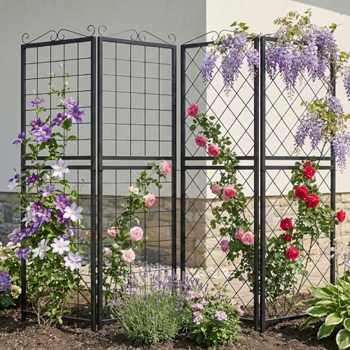 2 Pack Garden Trellis for Climbing Plants (71''H x 20''W/2 Pack / Black Rhombus Grid)