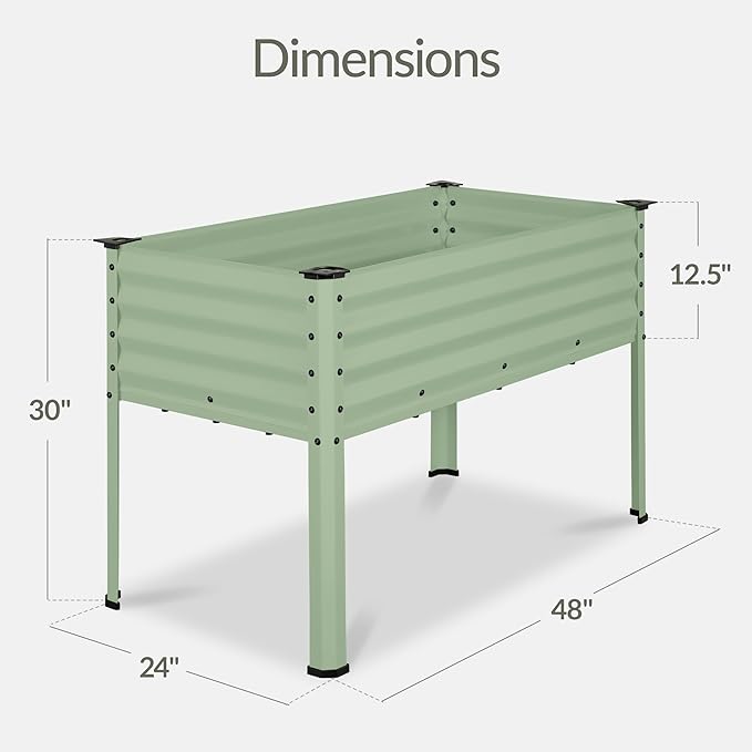 Best Choice Products 48x24x30in Galvanized Raised Garden Bed, Metal Elevated Planter Box, Vegetable Garden for Backyard, Patio, Balcony - Sage Green