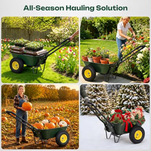 Autodaya 2 Wheel Wheelbarrow (132lb|green-3 Cu Ft)