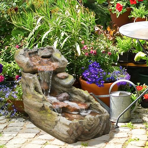 24H L Tree Trunk Outdoor Water Fountain with 3 Tiers (33H / Gray-4049)