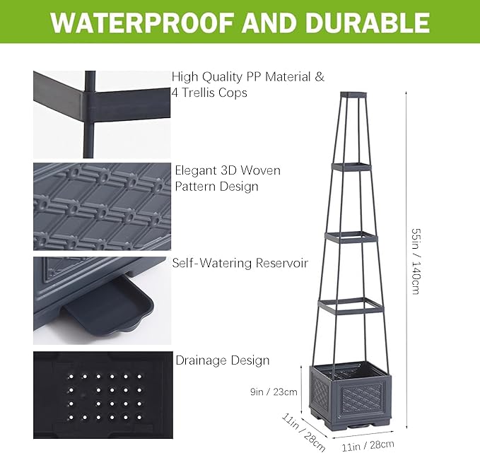 2PCS Raised Garden Bed Rolling Tomato Planter with Trellis, 57" Self-Watering Tomato Cage Planters Box for Climbing Plants Vegetable Flower Patio Garden Balcony Outdoor & Indoor (with Wheels)