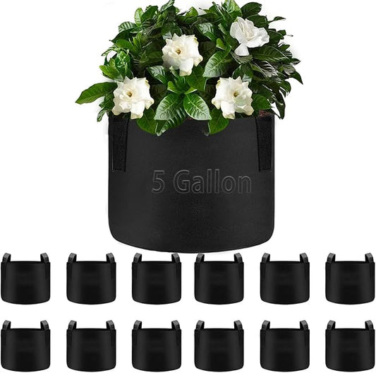 TCBWFY 5 Gallon Grow Bags,12 Pack Heavy Duty Thickened 300g Non-Woven Fabric Pots with Sturdy Handles,Garden Bags to Grow Vegetables Flowers