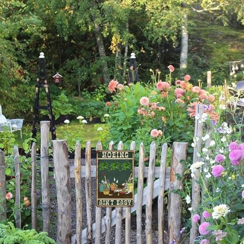 Funny Garden Signs for Outside Hoeing Ain't Easy Metal Tin Sign Personalized Decor Gift for Women Outdoor Yard & Shed Gardening Signs Garden Stuff for Outside 8x12 Inch (a03)
