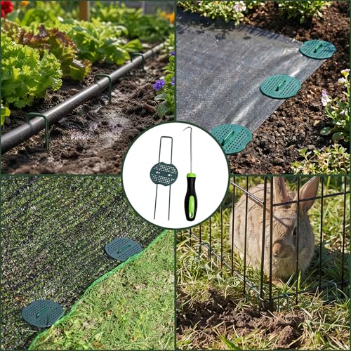6 Inch 50 Pcs Galvanized Landscape Staples 50 Pcs Gaskets Pick Hook Garden Stakes 11 Gauge Anti (Green)
