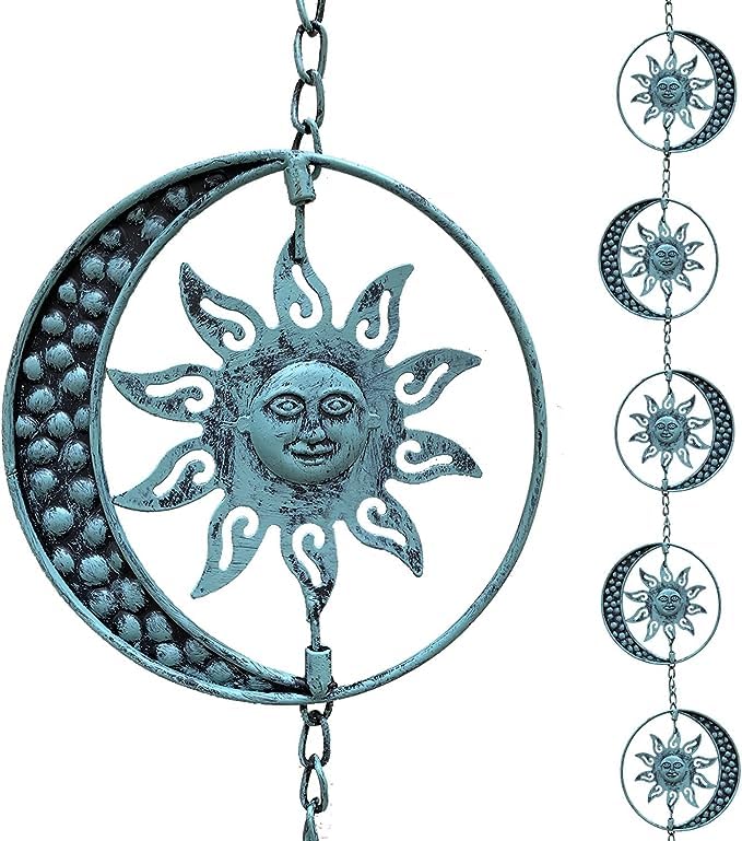 Sun and Moon Decorative Rain Chain (Blue Sun)