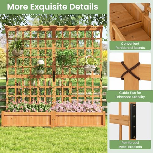 71" Raised Garden Bed with Trellis & 2 Hanging Roof (71" x 19" x 72")
