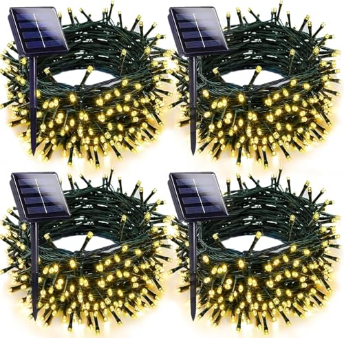 Solar Christmas Lights Outdoor 4 Pack 132FT 400LED String Lights Warm White (Warm White / 4 pack)